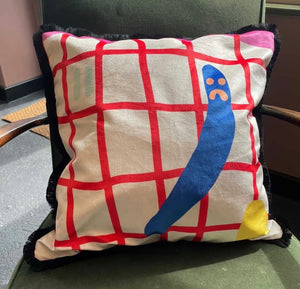 CUSHION - Long Blue Man by Florence Poppy Deary