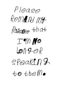 Hand written note by Piper in her unique font where she mixes lower and upper cases letters and makes different parts of her letters bold. her text is in black on a white background and centred one the page.  She is an autistic and deaf teenage artist from hackney